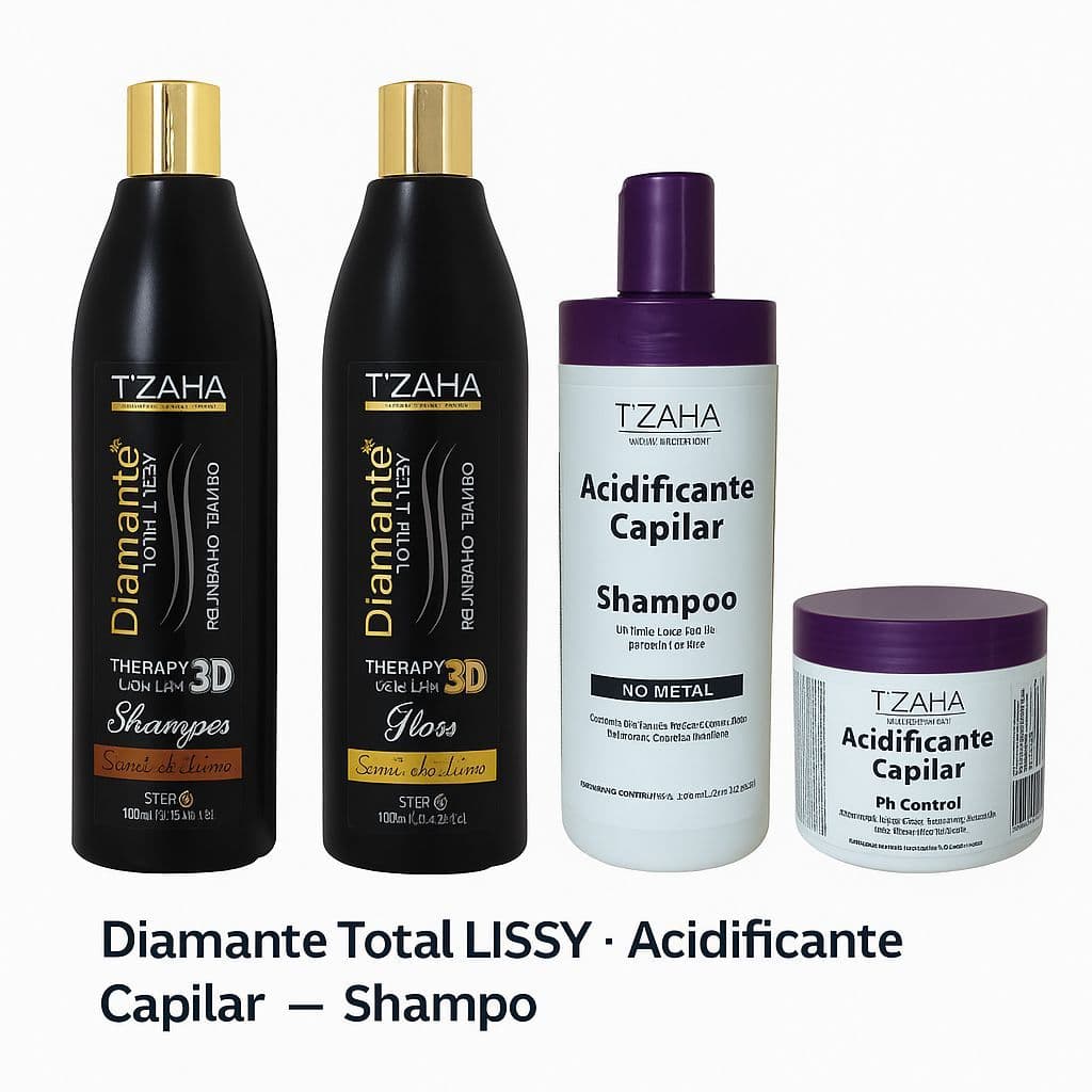Tzaha Diamante 3D Escova Progressiva - Acidificante Capilar 2 Shampoo 1 Glós 1 Mascara Hidratante 3 kilos de Produto