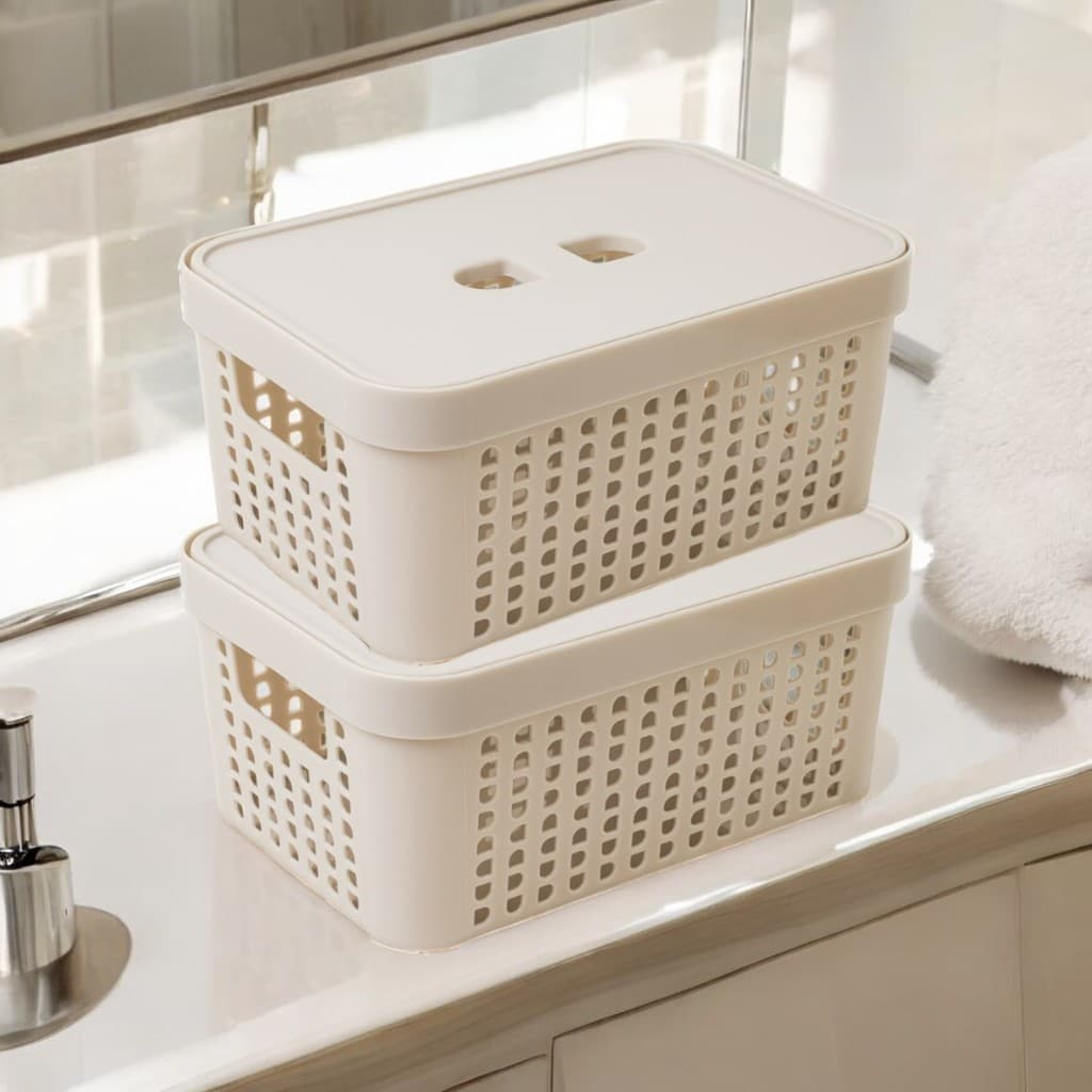 Kit 2 Caixas Organizadoras com Tampa 2 Litros Cesto Organizador Multiuso para Banheiro Cozinha