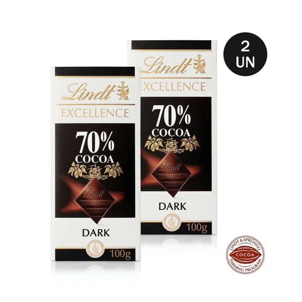 Kit 2 Barra Chocolate Importado Lindt Excellence 70% Cacau