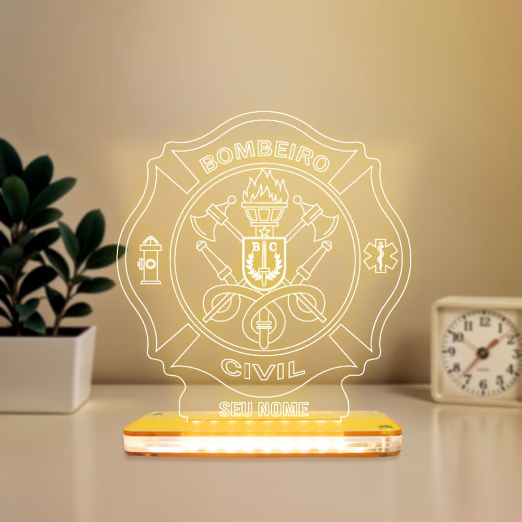 Luminária LED 3D de Mesa/Luz Noturna Presente Criativo/Decoração-Bombeiro Civil, Personalizável de Bombeiro Civil