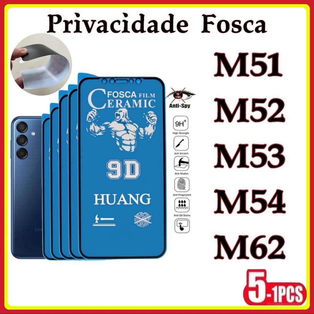 Película Privativa Fosca Anti-Spy Matte Cerâmica Hidrogel Samsung M51 M52 M53 M54 M62
