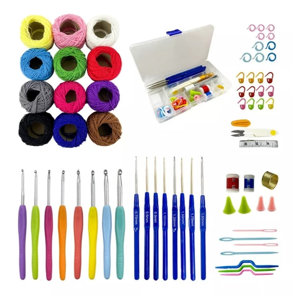 Kit Crochê e Amigurumi 16 agulhas Completo + Acessórios + Estojo Organizador