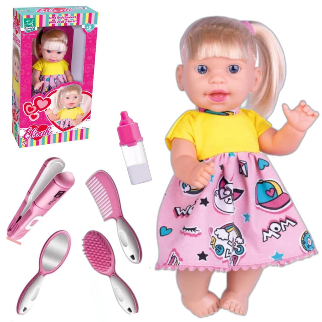 Boneca Bebê Eloah com Mamadeira Mágica e Acessórios De Cabelo