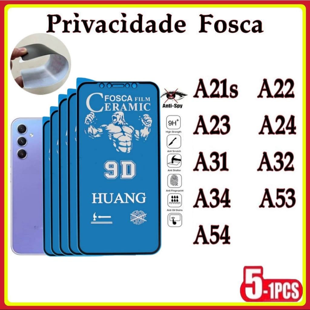 Película Privativa Fosca Anti-Spy Matte Cerâmica Hidrogel Samsung A21S A22 A23 A24 A31 A32 A34 A53 A54