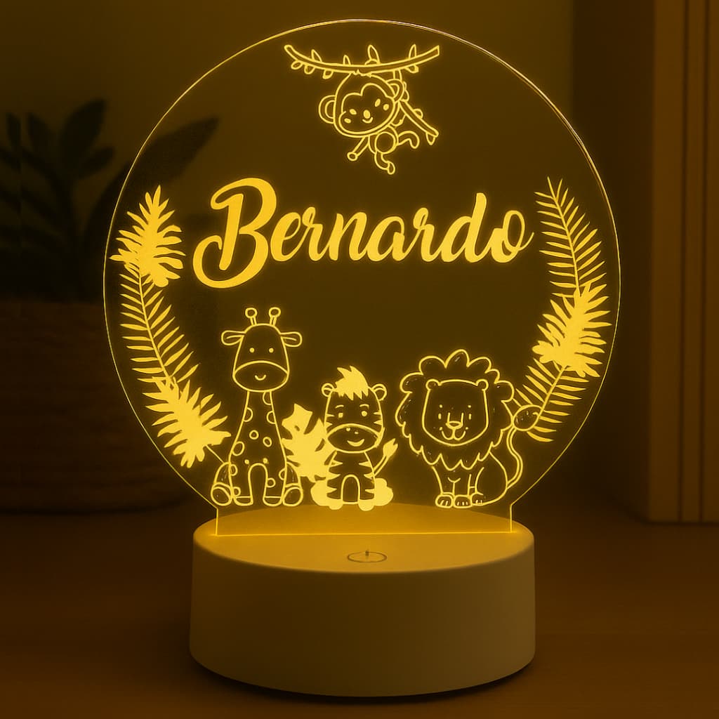 Luminária LED 3D Personalizada com nome Bernardo – Abajur Infantil Decorativo Quarto Menino