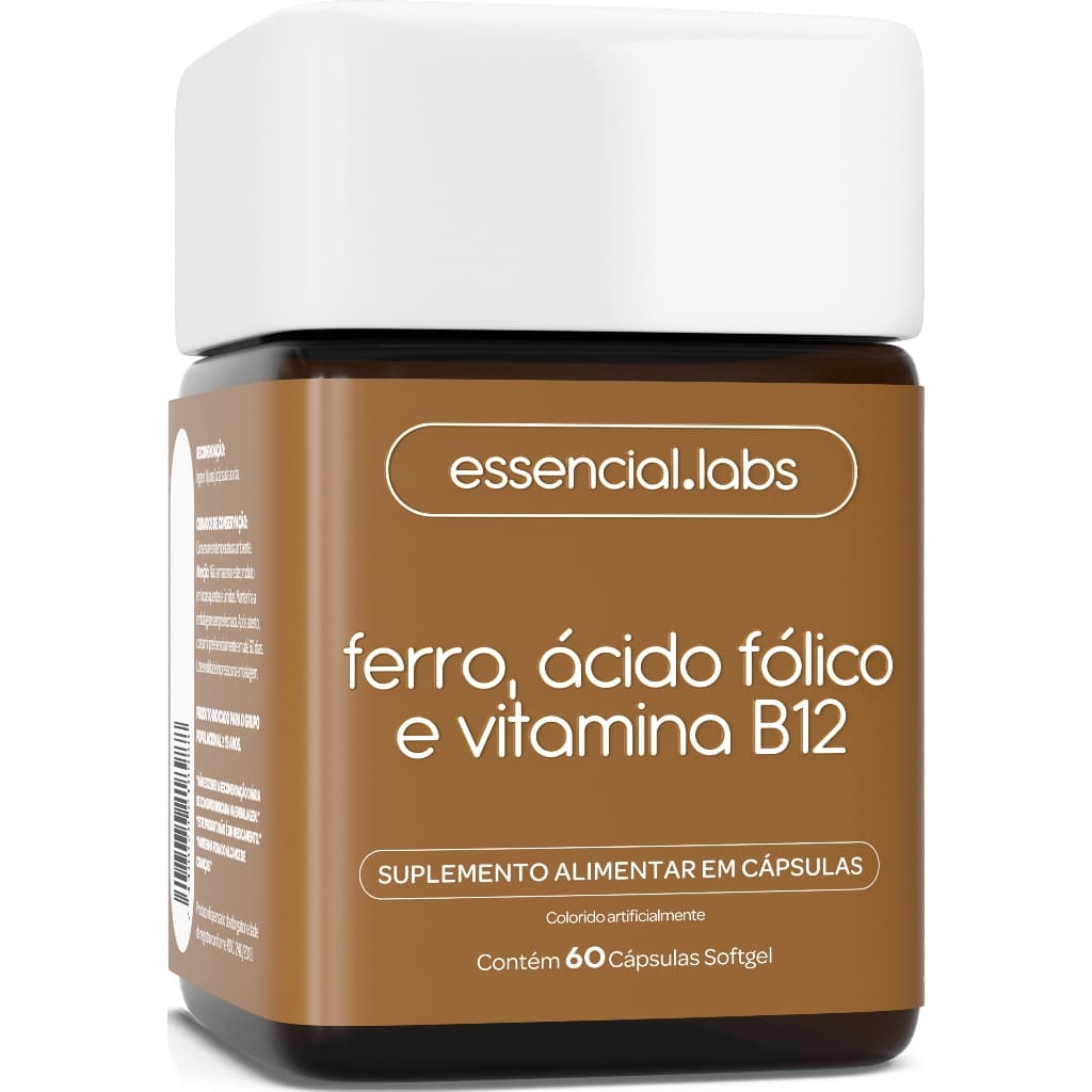 FERRO com ÁCIDO FÓLICO e VITAMINA B12 - 60 Cápsulas Softgel - Fórmula Avançada com Máxima Absorção