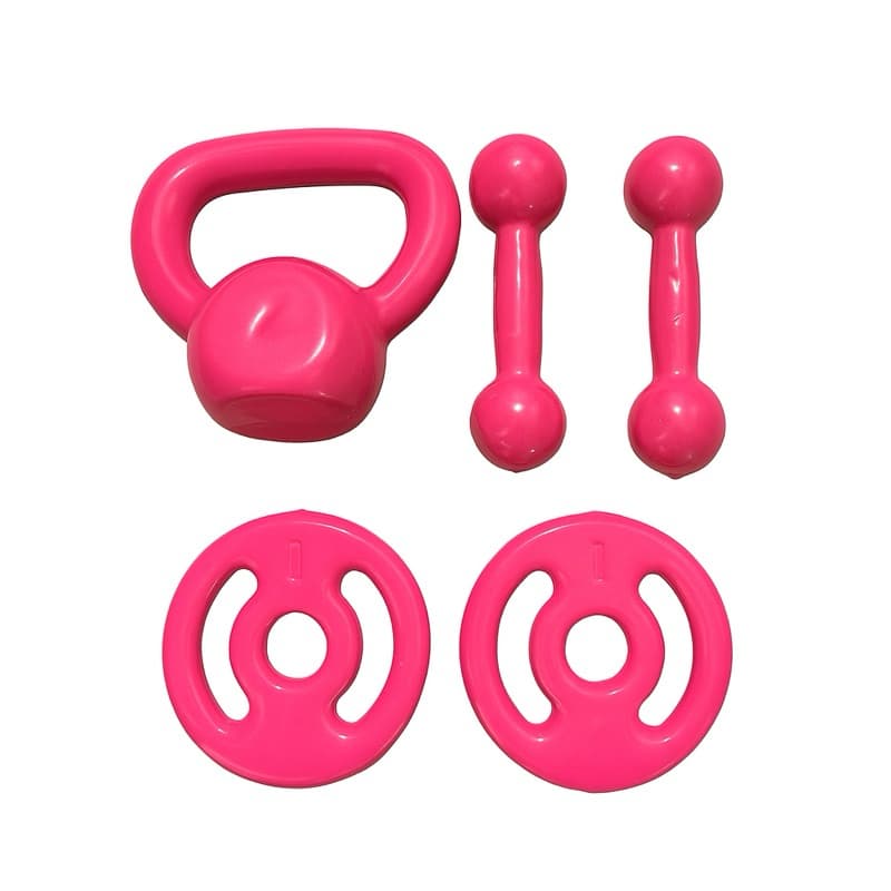 kit de treino 8kg: ketlebell 4kg + par de halteres bola 1kg + par de anilha 1kg