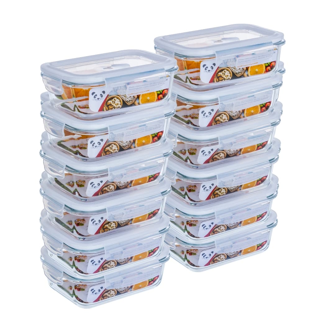 Kit Potes Herméticos Porta Mantimentos Vidro Retangular 640ml 370ml Marmita Fitness GP Home