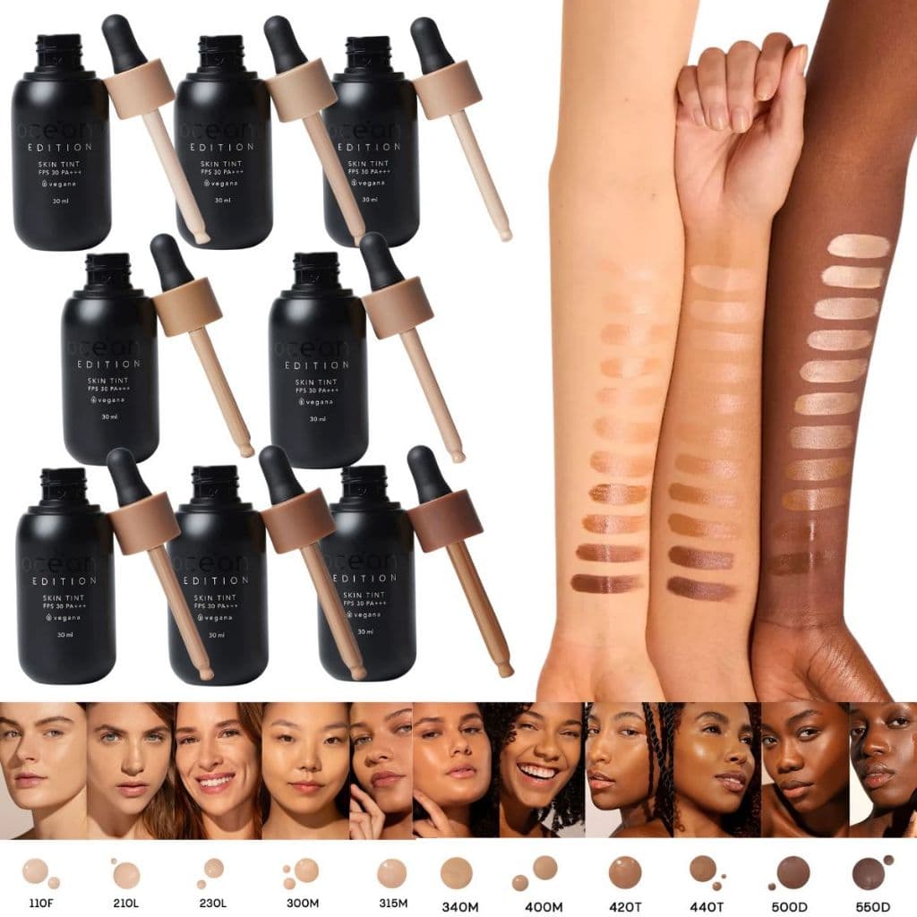 Base Líquida Fluída Océane Skin Tint FPS 30 30ml Acabamento Natural, Proteção Solar e Cobertura Leve