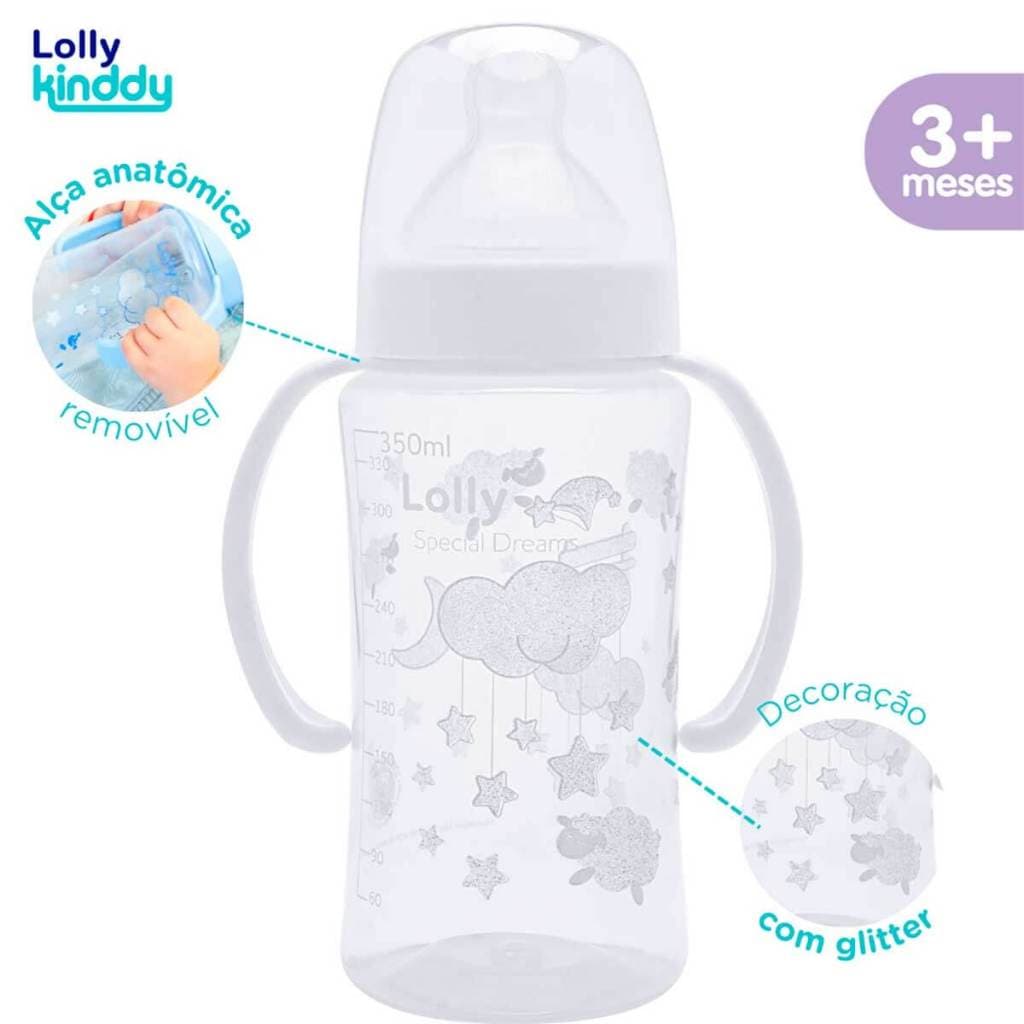 Mamadeira Big Dreams Com Alça 350ml Bico Achatado Neutra Lolly Antivazamento Para Bebê Ideal Para Todas As Fases
