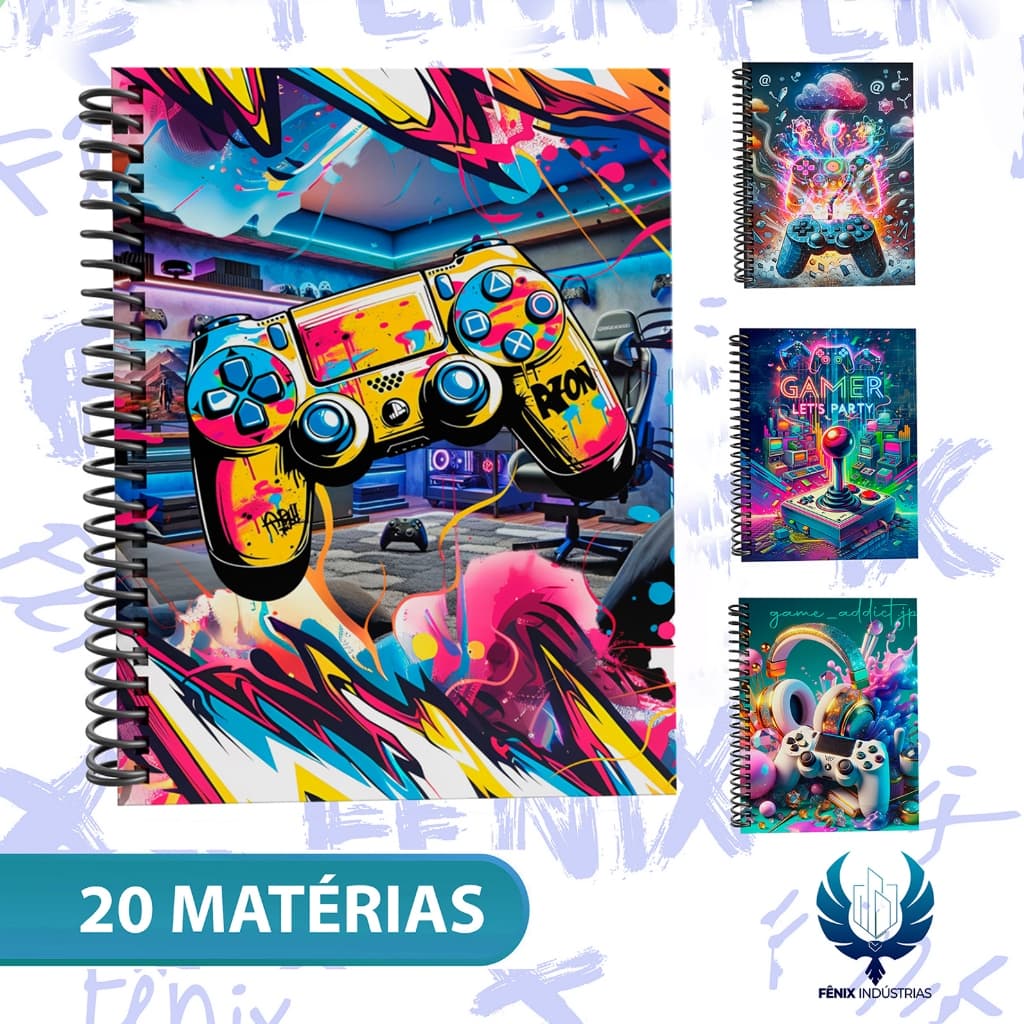 Caderno Universitário Capa Dura Decorado – Linha Gamer 🎮🕹️