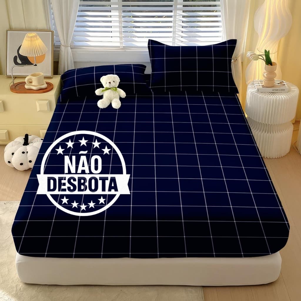 Jogo de Lençol Xadrez Solteiro Casal Queen  Micropercal 400 Fios  Estampado