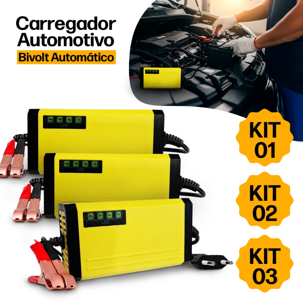 Carregador de Bateria Veicular Automotivo Carro Moto Bivolt Tomada Fonte 12v Cabo Chupeta