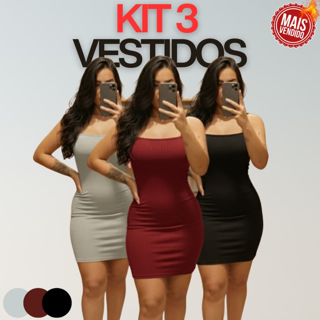 Vestido Feminino Canelado Preto Basico Roupas Femininas PROMOÇÂO