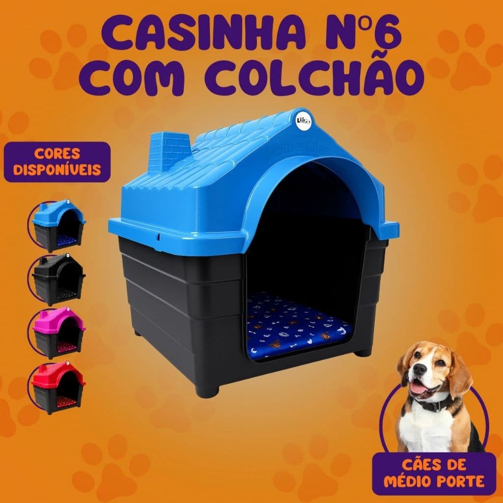 Casinha Casa Para Cachorro Pequeno Médio Porte 15kg N6 Kit Com Colchonete Caminha Pet Lavável