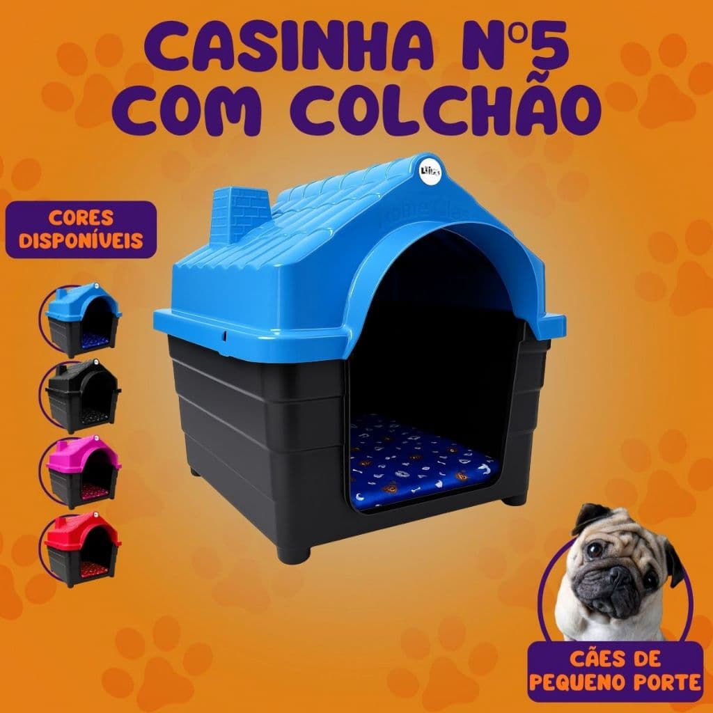 Casinha Para Cachorro Plástica Porte Grande/Médio N°5 Com Colchonete Caminha Pet
