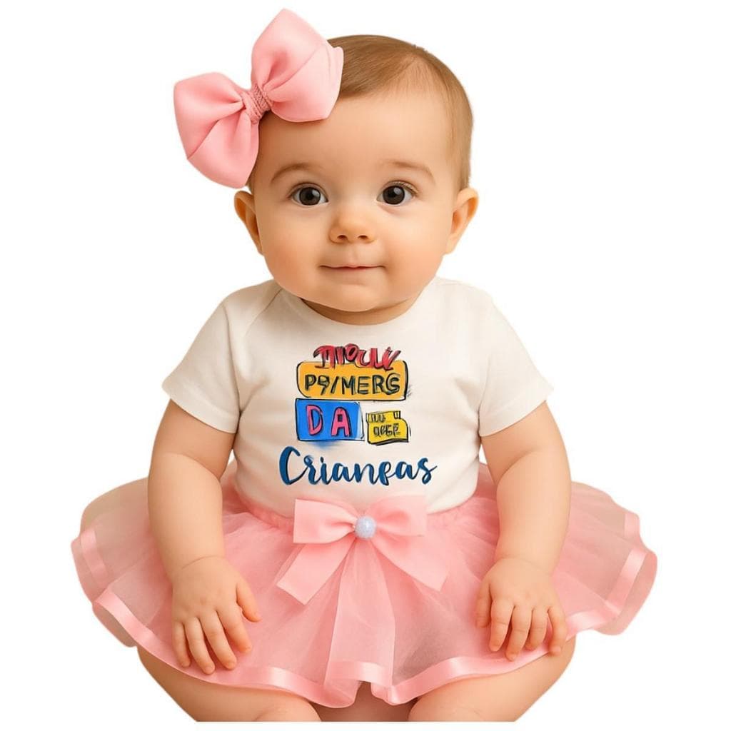 Body Bebê Temático Menina Dia das Crianças + Laço + Tule + Boina