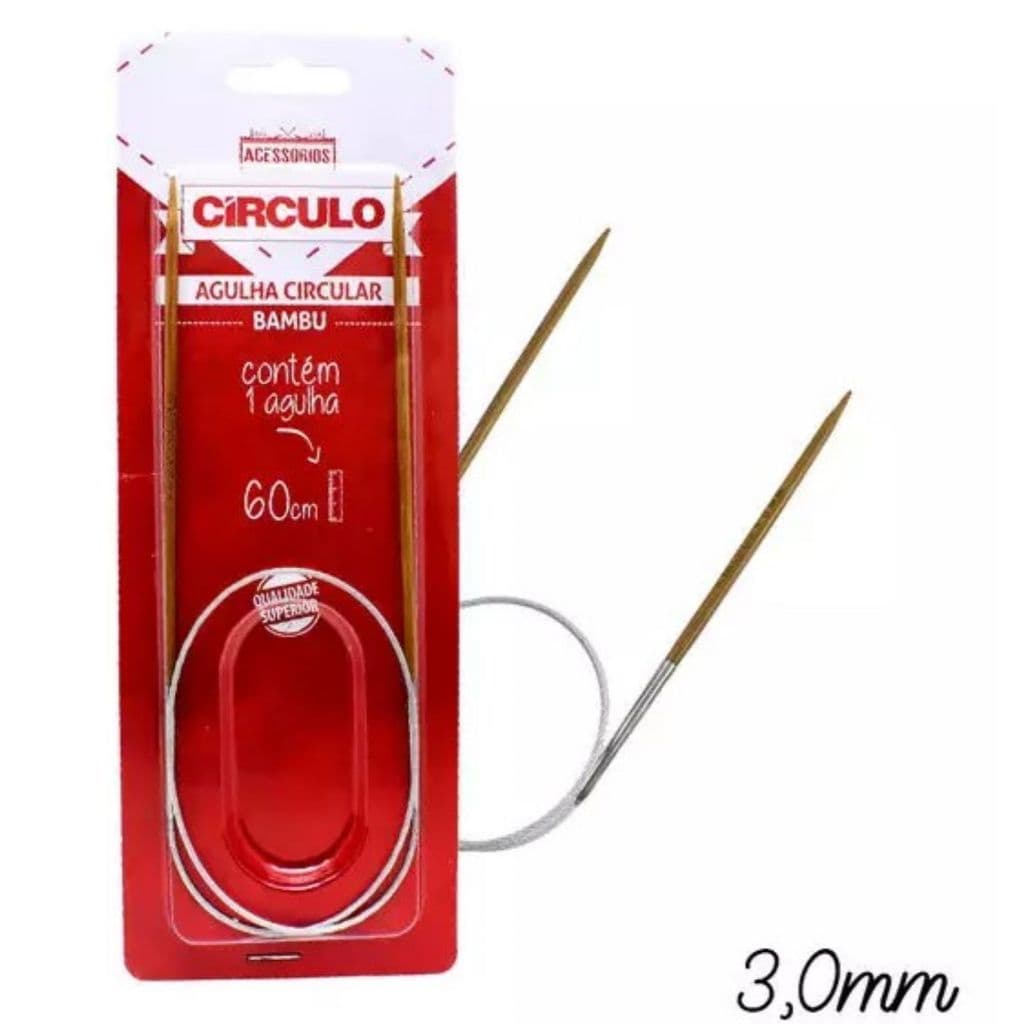 Agulha Circular para Tricô Bambu e Aço Círculo 60cm Escolha seu Tamanho Crochê Juta Barbantes