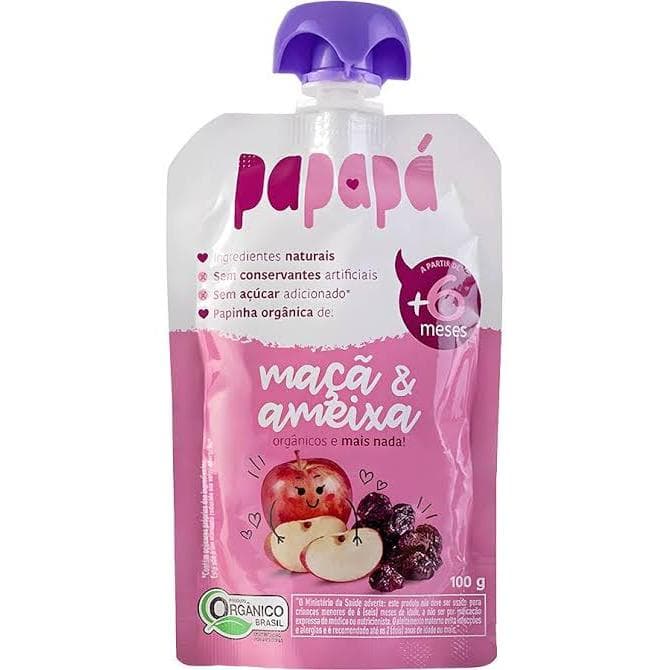 Papinha Infantil Papapá - Maçã e Ameixa -100g +6Meses Comida para Bebe