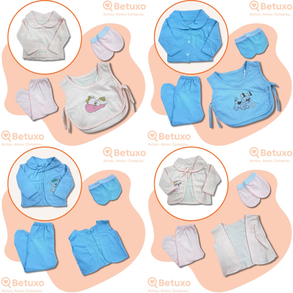 Kit 2 Conjunto Pagão Bordado 4 Peças Roupa De Bebê Enxoval Recém Nascido Maternidade Blusa Mijão
