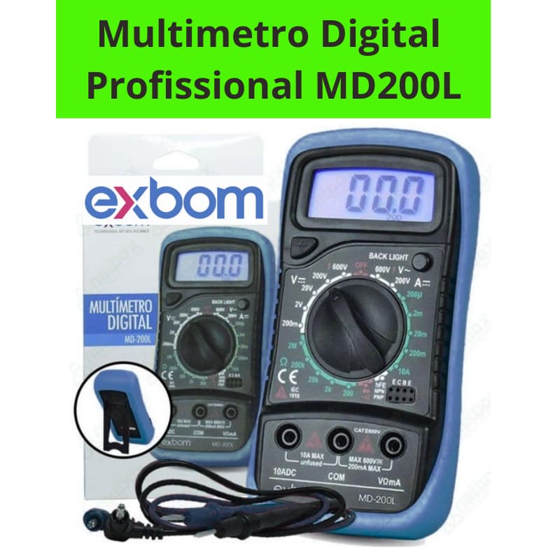 Multímetro Digital Portátil LCD de 3 ½ Led  C/ Fusível Auto Restauração MD-200L Exbom