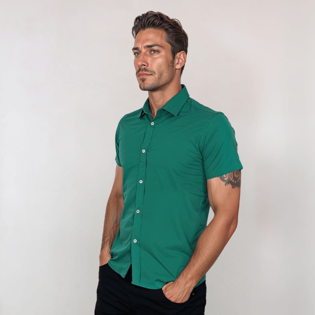 Camisa Social Manga Curta Slim Elegante Microleve Microleve Elastano Slim Fit