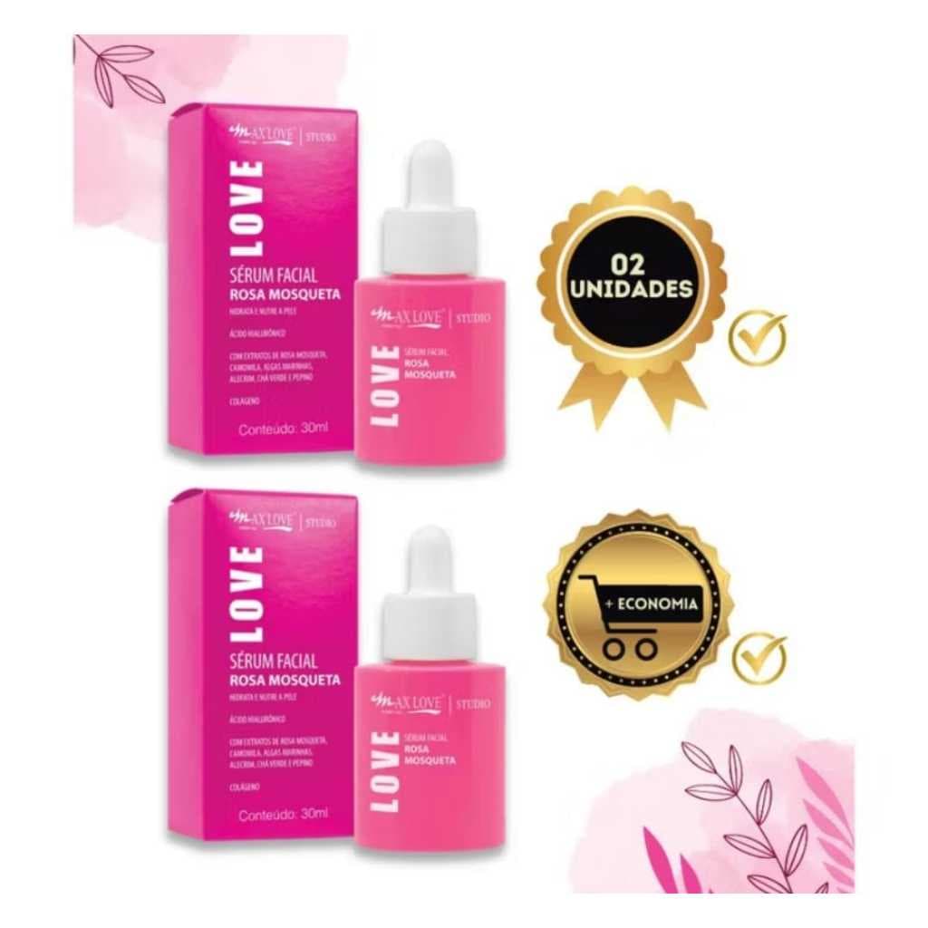 Kit c/2 Sérum 3 em 1 Rosa Mosqueta Com Vitamina C é Acido Hialurônico Max Love