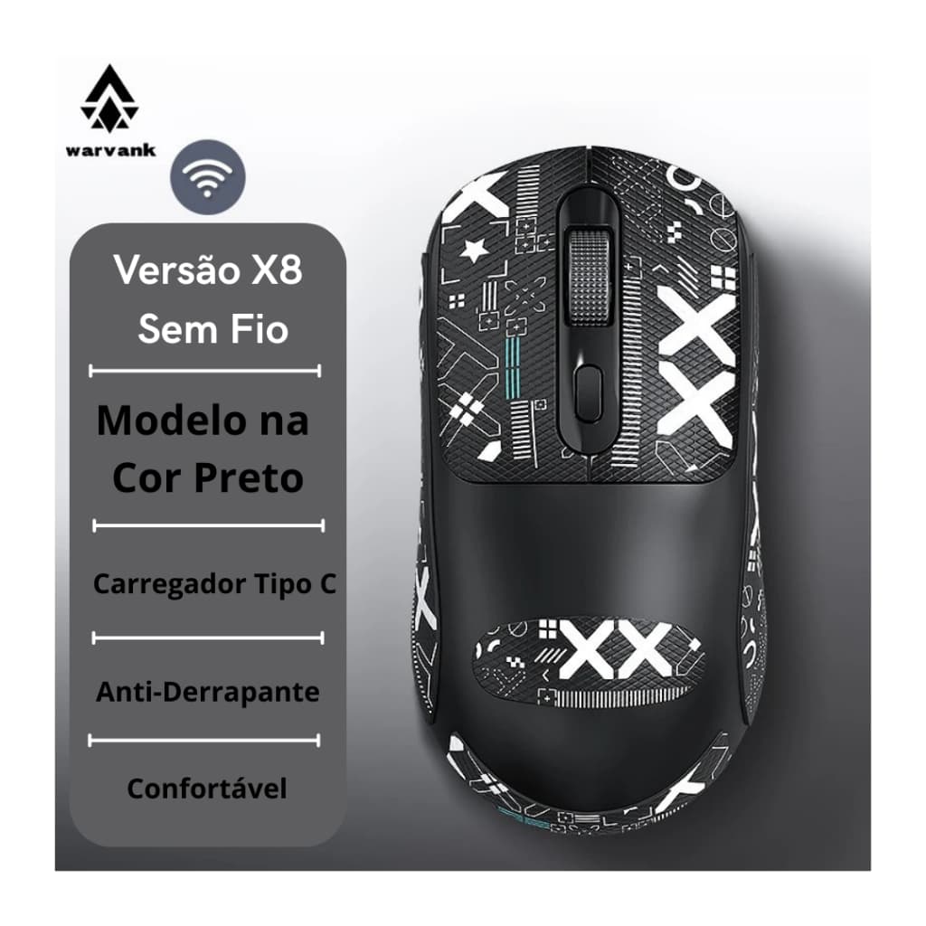 Mouse Gamer Speed Sem Fio WX8, 500mAh, DPI 1200-2400-3200, Recarregável Wireless
