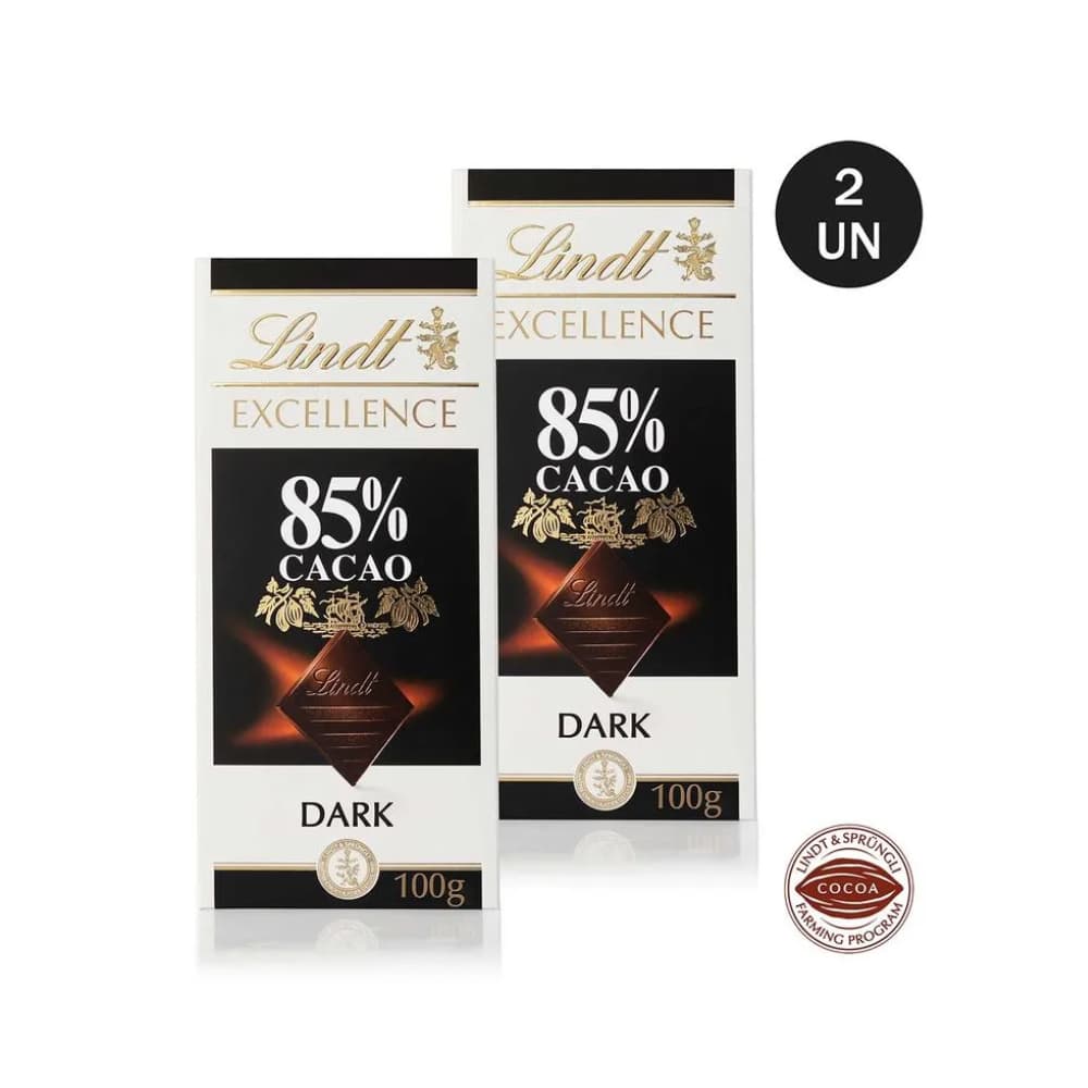 Kit 2 Barras Lindt Excellence 85% Dark 100g Importada – Chocolate Suíço Premium