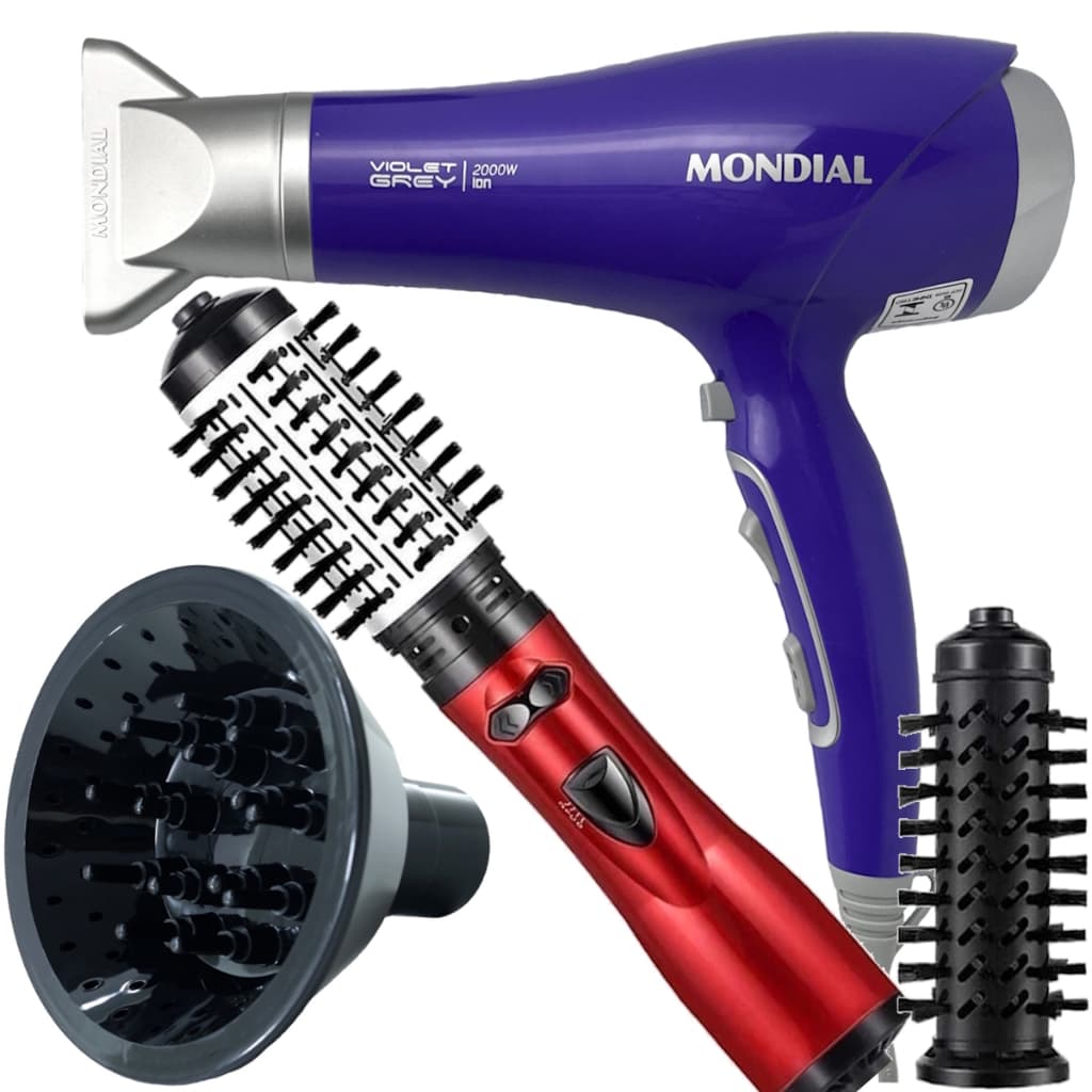 Secador de Cabelos Mondial 2000w Profissional Quente Frio Ions Tourmaline SG20 Difusor Cachos Escova Rotativa Protect