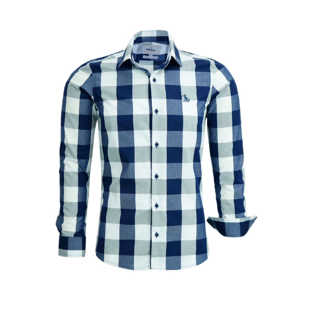 Camisa Social Xadrez Amil Fio Tinto Manga Longa Slim Algodão Sem Bolso 1899