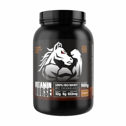 Vitamin Horse 100% ISO Whey Protein Isolado 900g Sabores Baunilha, Morango ou Chocolate