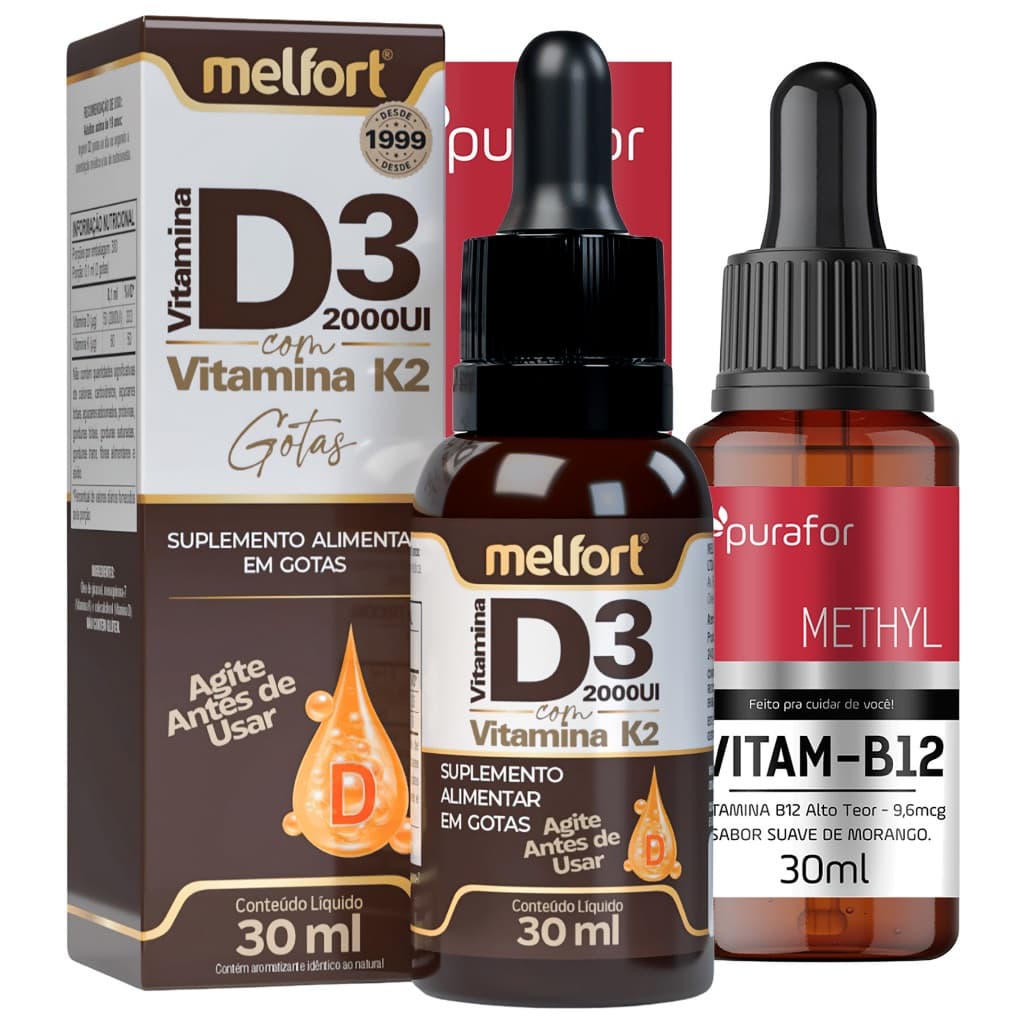 Vitamina D3 + K2 c/ Vitamina B12 Kit Suplemento Bem-Estar Vitalidade Energia para o Dia a Dia