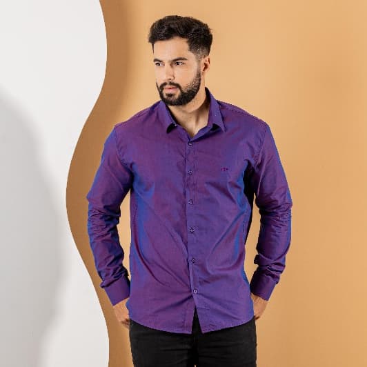 Camisa Social Masculina Algodão Fio 60 Slim Tecido Maquinetado