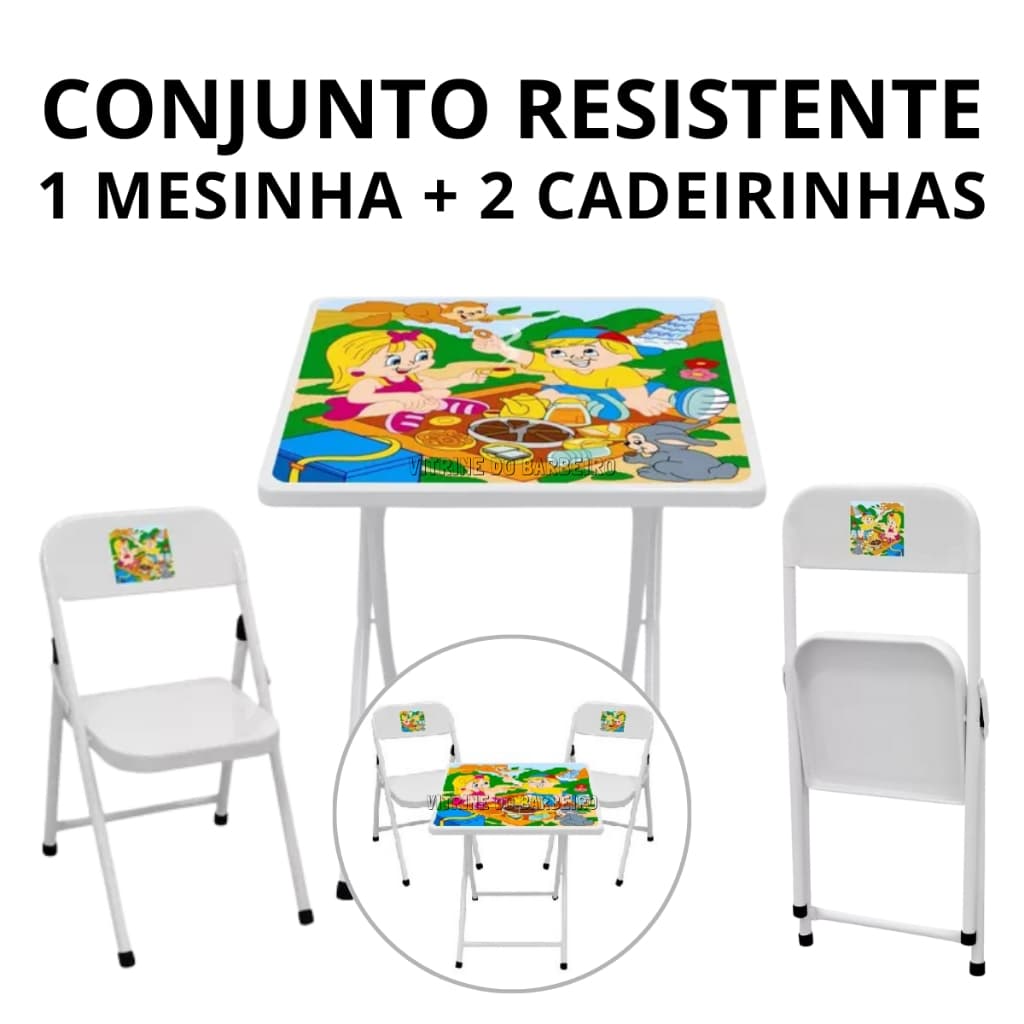 Mesinha 2 Cadeiras Kit Dobrável P/ Crianças Brincar Aprender