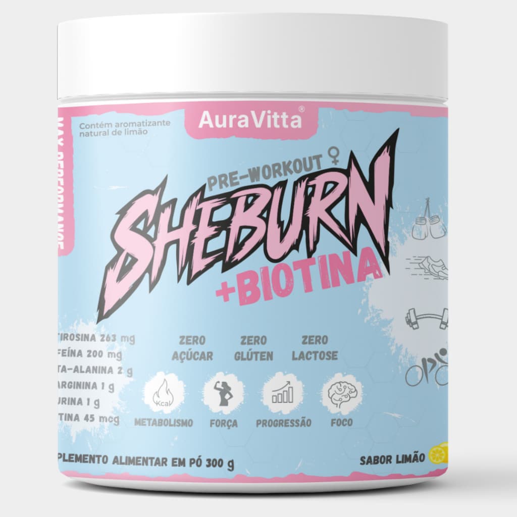 Pre Treino Feminino Zero Açúcar 300g Termogenico Biotina Suplementos Fitness Academia emagrecimento