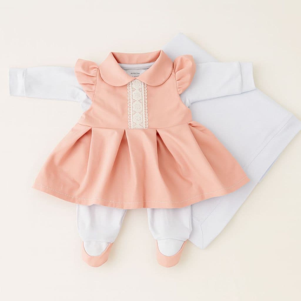 Kit Saída Maternidade 5 Peças Bebê Menina Chic Antonela Rosê 100% Algodão Enxoval Completo Para Bebê