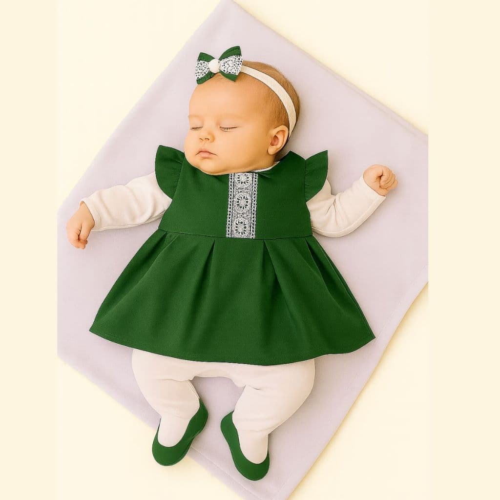 Saída Maternidade 5 Peças Bebê Menina Antonela Verde Kit Maternidade Enxoval Completo Para Bebê
