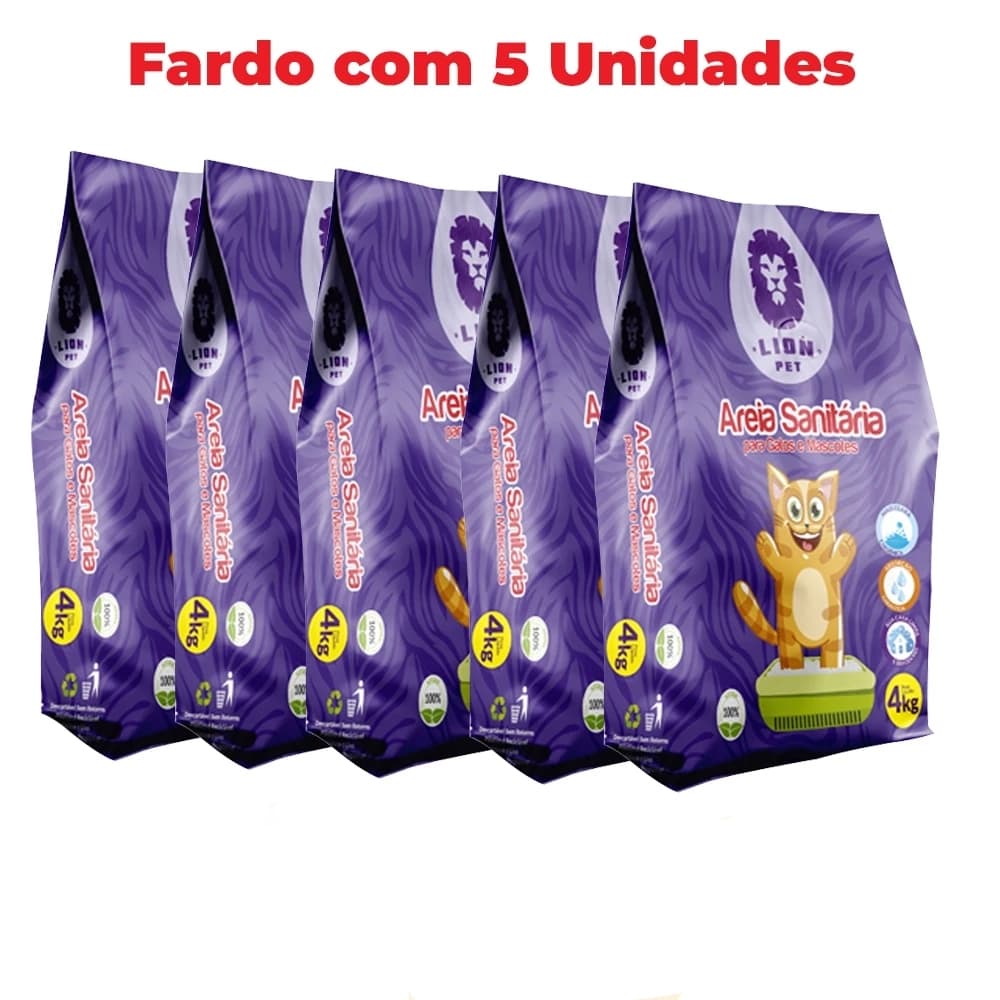 Areia Para Gato Sanitária Granulado Lion Pet 4kg 5 Unidades