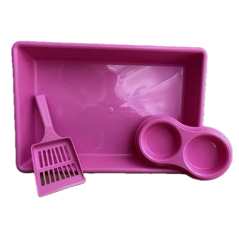 Kit Caixa de Areia Para Gato Bandeja Sanitária com Pá e Comedouro