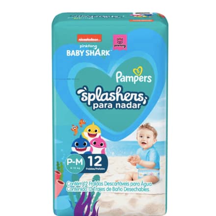 Fraldas Descartáveis Para Água Pampers Splashers Baby Shark P-M 12 fraldas