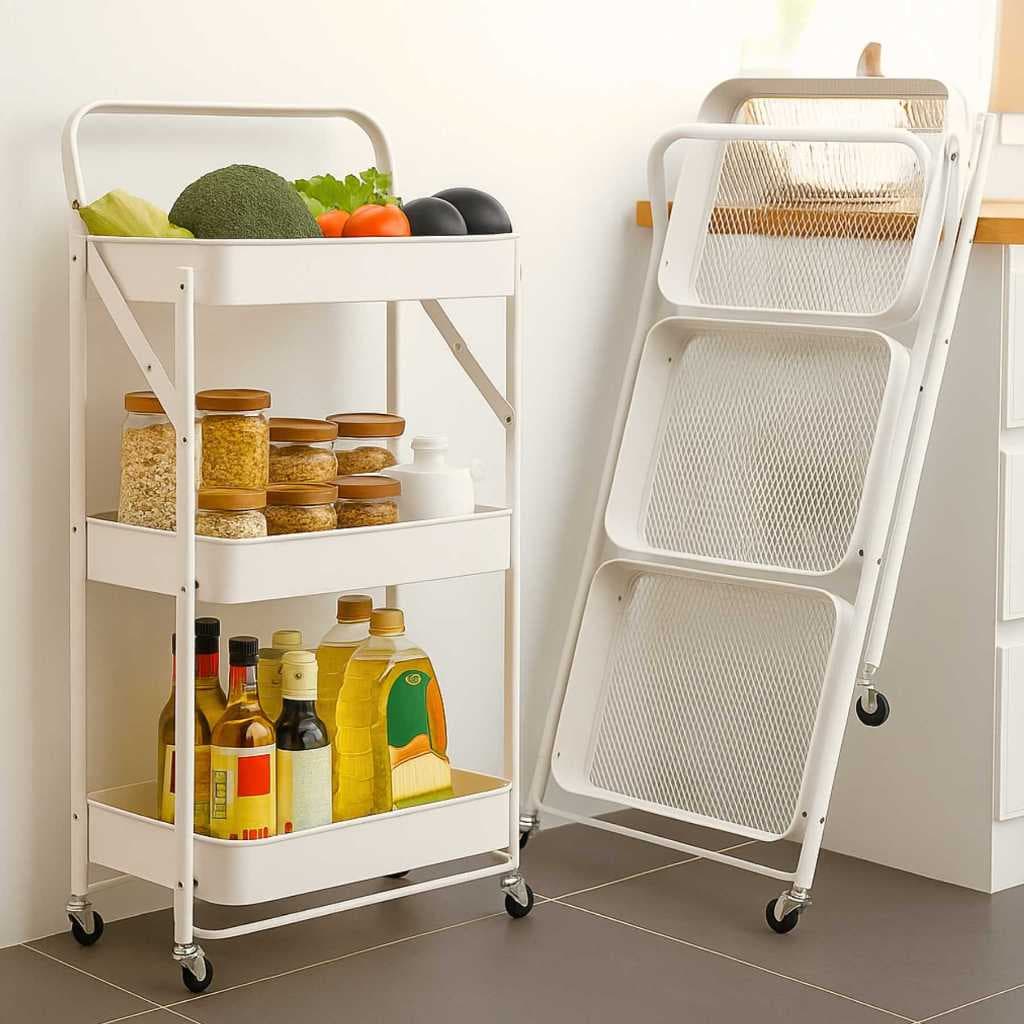 Carrinho Organizador Dobravel 3 Prateleiras Branco Para Manicure Escritorio Cozinha Quarto Multiuso