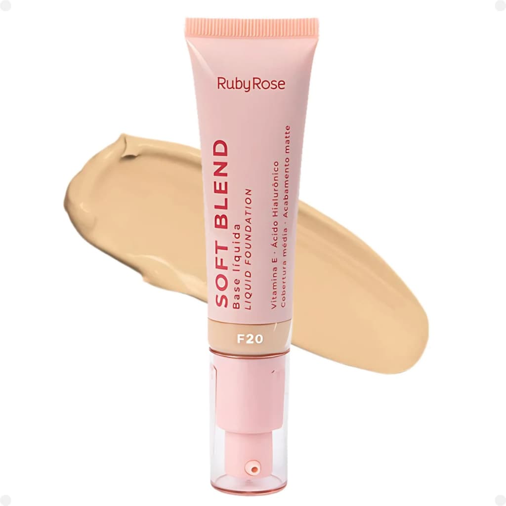 Base Líquida Ruby Rose Soft Blend Cobertura Média, Acabamento Matte e Hidratação