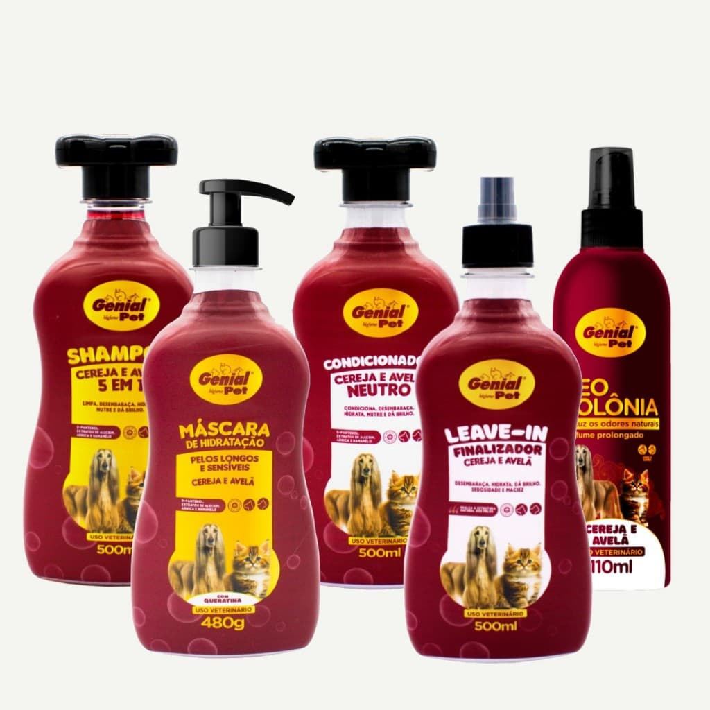 Kit Banho Completo Para cachorro e Gato Shampoo, Condicionador, mascara de Hidratação, Leave-In Finalizador Perfume Pet