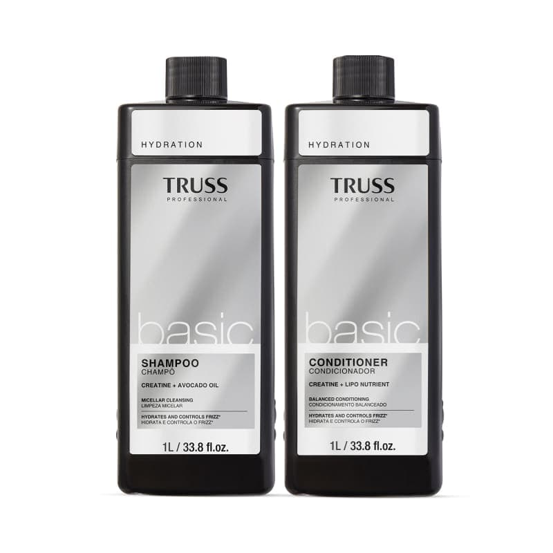 Truss Basic Shampoo e Condicionador Profissional, Hidratante com Creatina e Óleo de Abacate, 1L, Kit com 2 unidades