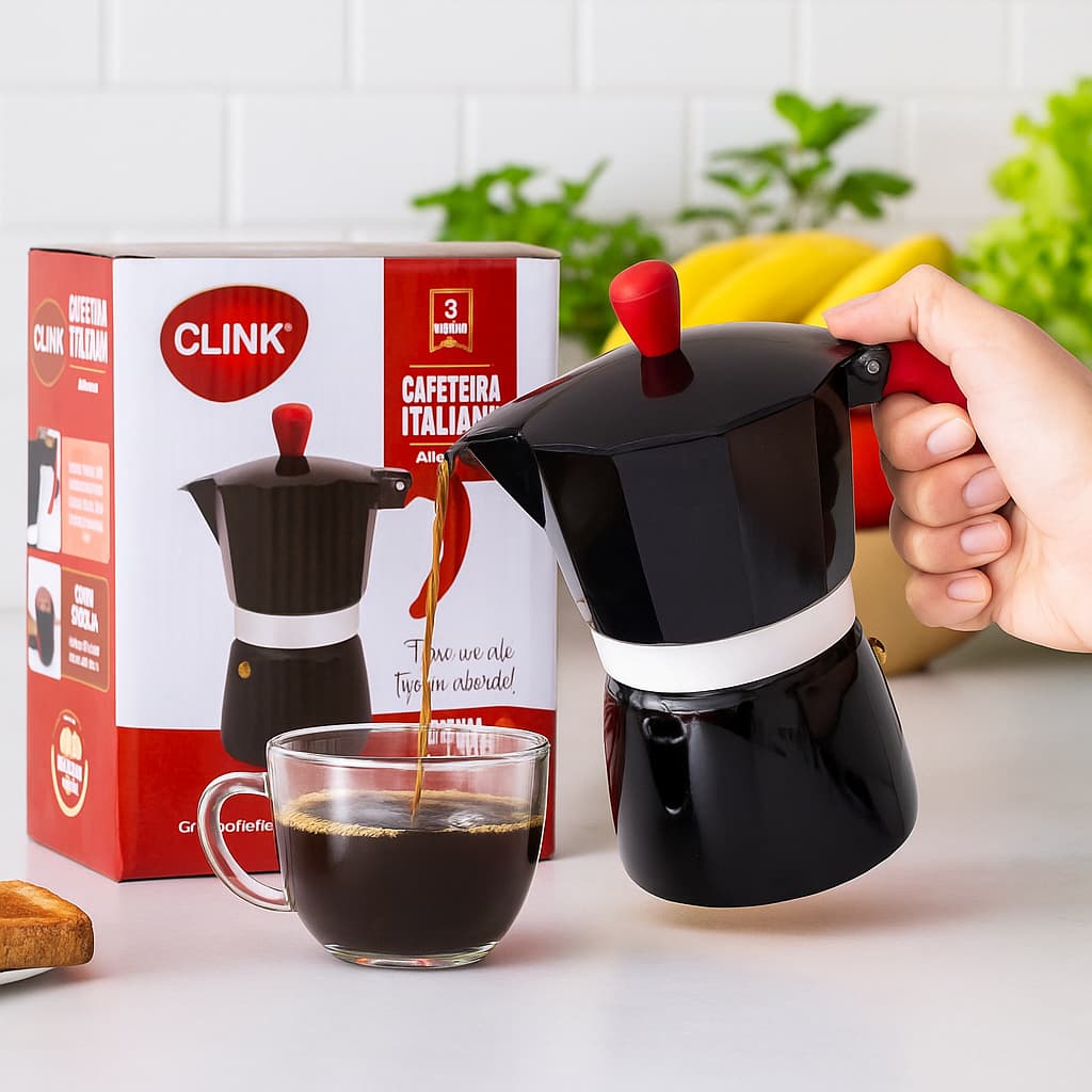 Cafeteira Italiana  Alumínio Preta Moka 3/6/9 Xícaras Café Expresso Linha Premium