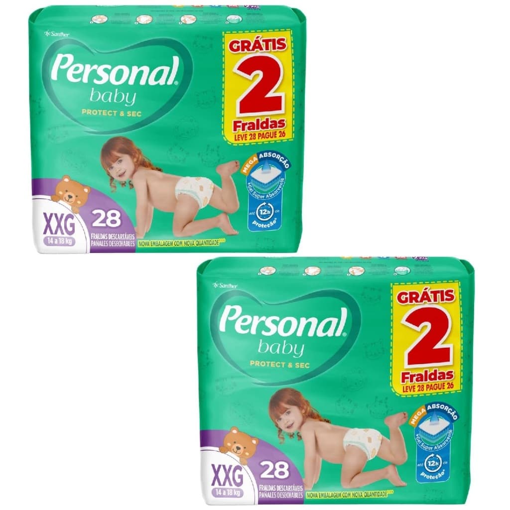 Kit 2 pcts Fralda Personal Baby XXG 14 à 18 Kg -28un- Total 56un MEGA