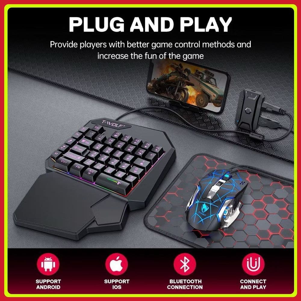 Mobilador Gamer – Teclado Semi Mecânico e Mouse Profissional Uma Mão – RGB – Free Fire | Kit 5 em 1 ou Teclado Individua