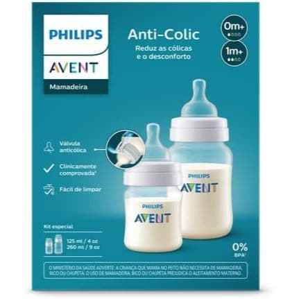 1 Kit 2un Mamadeiras Philips Avent Anti-colic 125ml + 260ml, Transparente (SCY119/05)