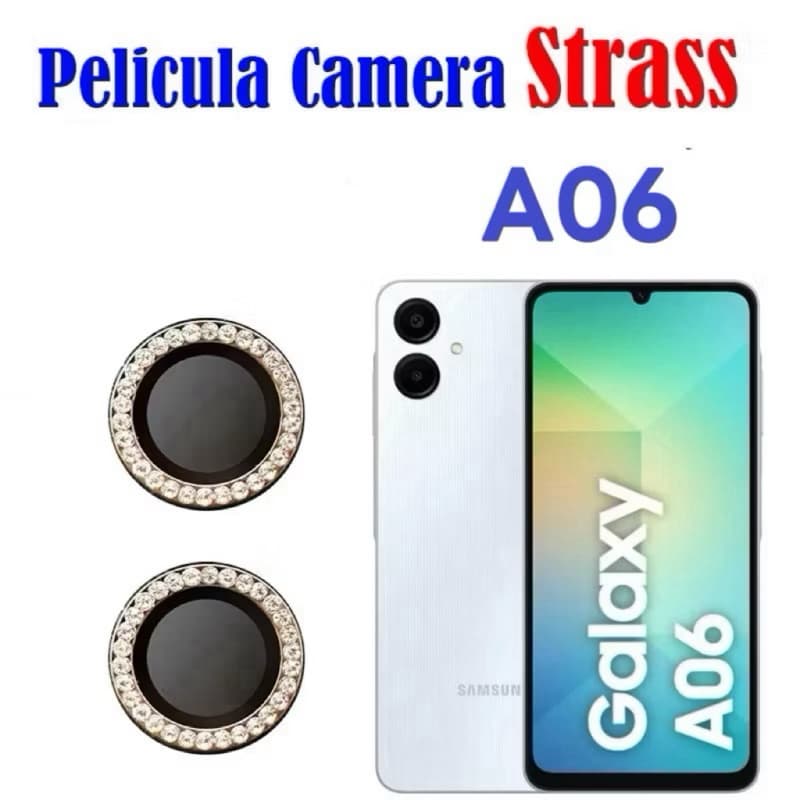 Kit (2 Pcs) Película Lente Câmera Brilho brilhante Diamante Para Samsung A06